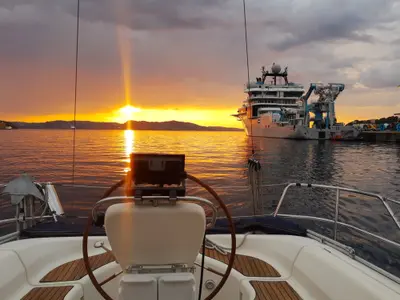 Cockpit of Alto Mare, a Bavaria 36 Cruiser sailboat at Bergen, Norway