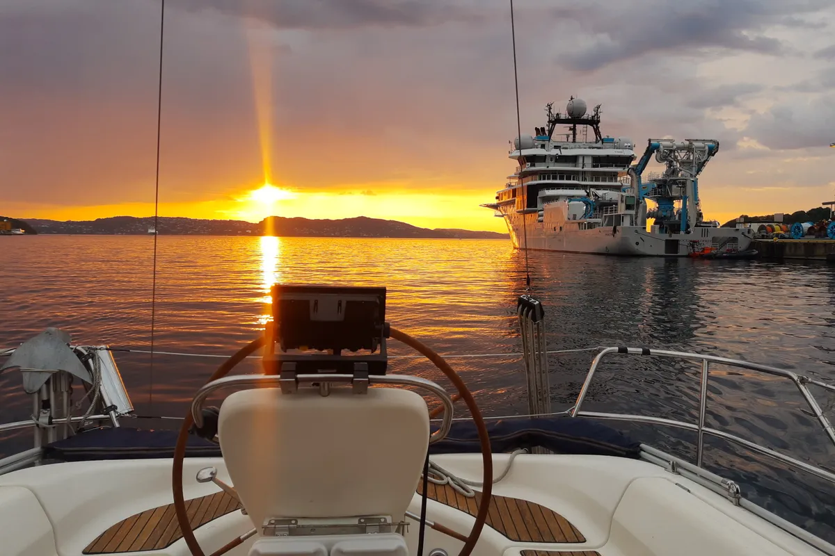Cockpit of Alto Mare, a Bavaria 36 Cruiser sailboat at Bergen, Norway