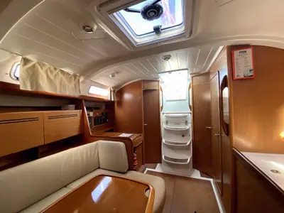 Salon of Six Pack, a Beneteau Cyclades 39.3 sailboat at Fethiye, Turkey