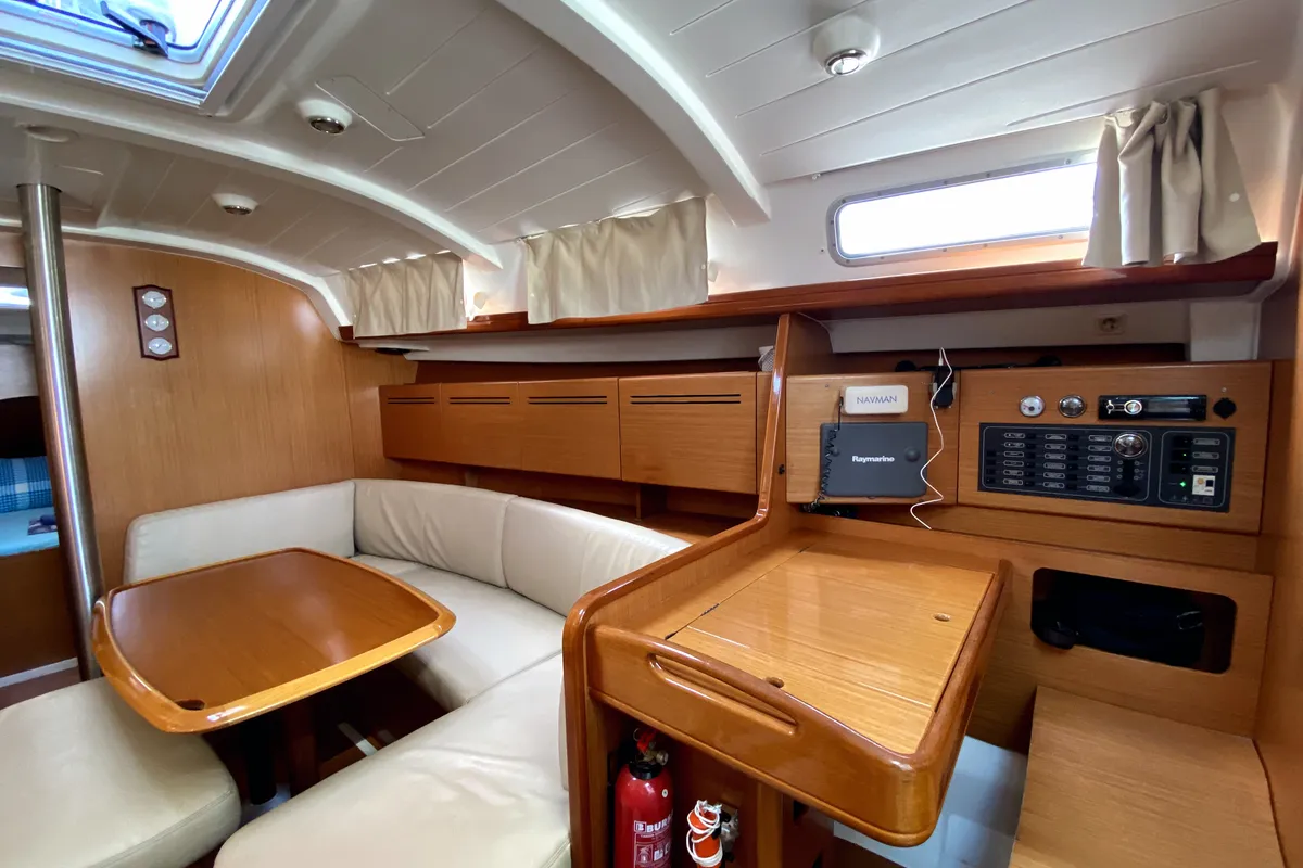 Salon of Six Pack, a Beneteau Cyclades 39.3 sailboat at Fethiye, Turkey