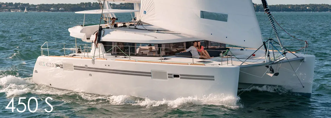Exterior view of Aloha, a Lagoon 450 S catamaran at Grad Kaštela, Croatia