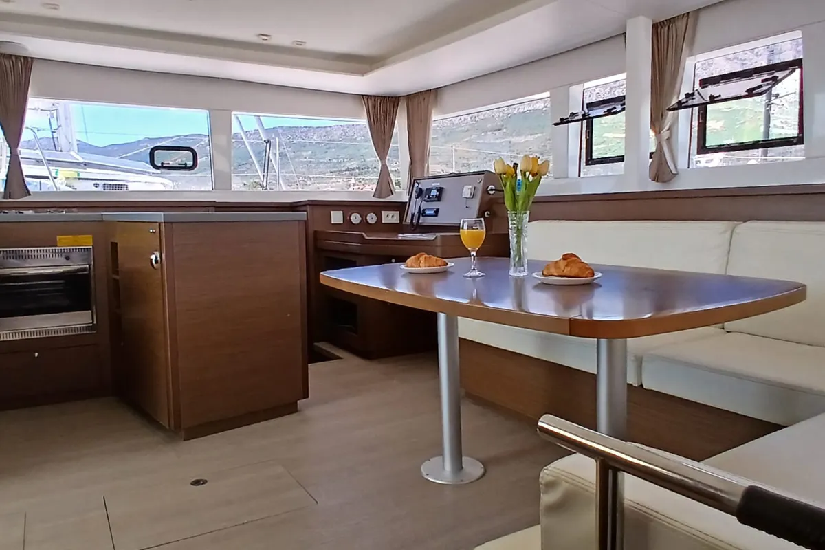 Salon of Aloha, a Lagoon 450 S catamaran at Grad Kaštela, Croatia