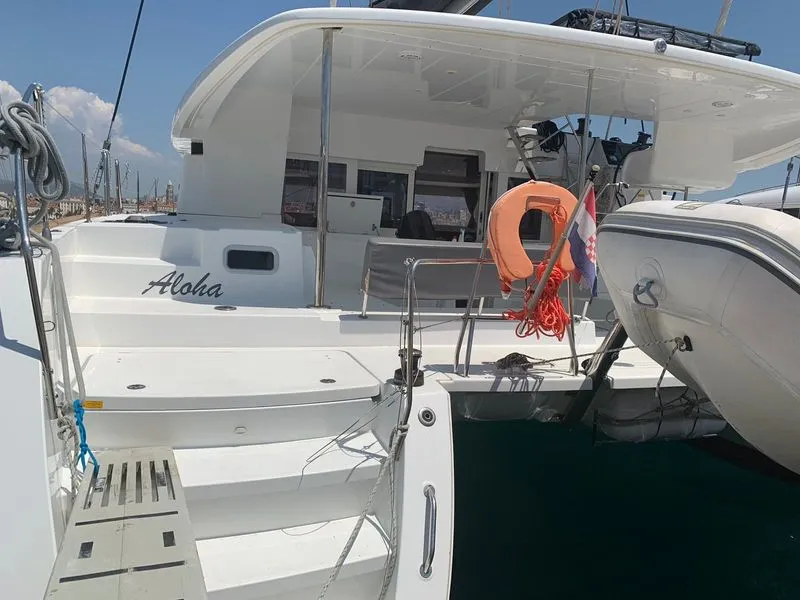 Deck of Aloha, a Lagoon 450 S catamaran at Grad Kaštela, Croatia
