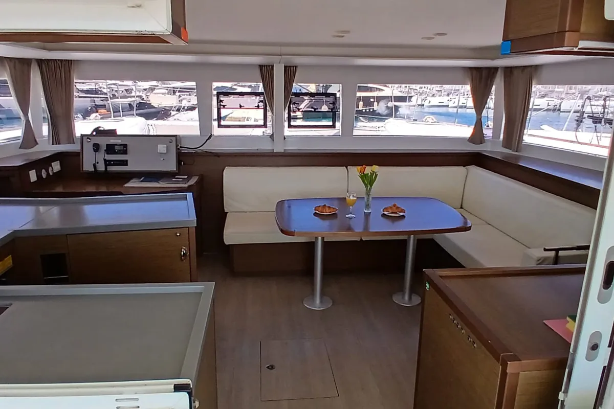 Salon of Aloha, a Lagoon 450 S catamaran at Grad Kaštela, Croatia