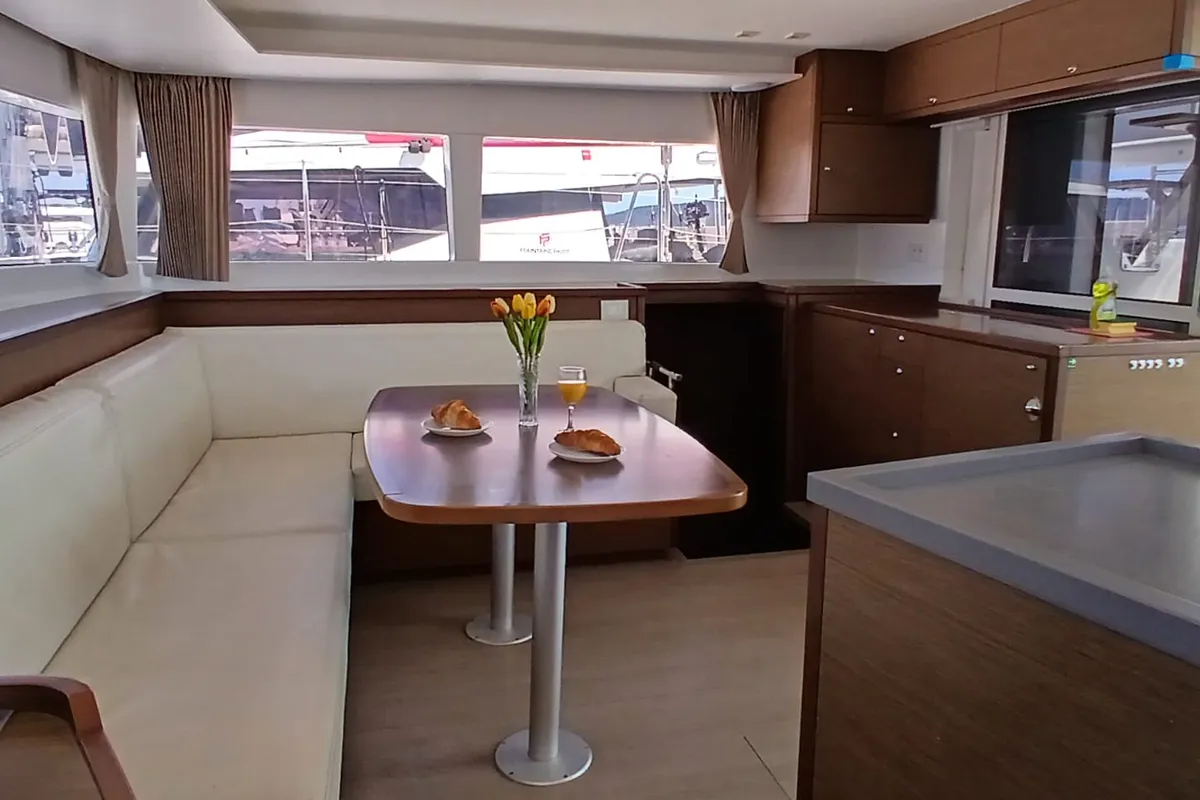 Salon of Aloha, a Lagoon 450 S catamaran at Grad Kaštela, Croatia