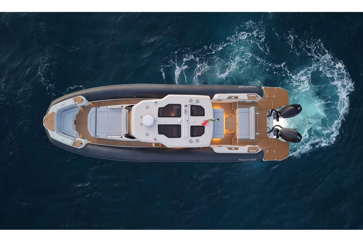 Deck of Mago Merlino, a Marlin 40 motorboat at Marsala, Italy
