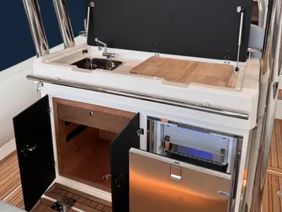 Galley of Mago Merlino, a Marlin 40 motorboat at Marsala, Italy