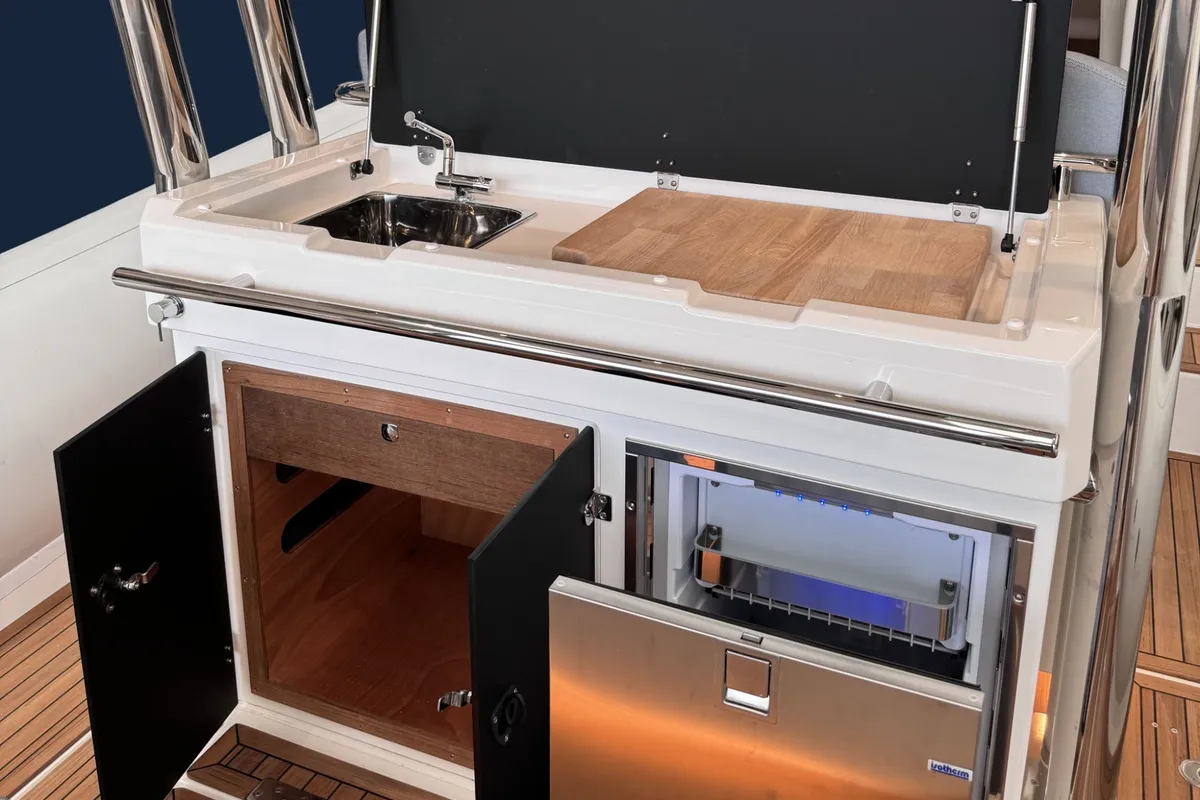 Galley of Mago Merlino, a Marlin 40 motorboat at Marsala, Italy