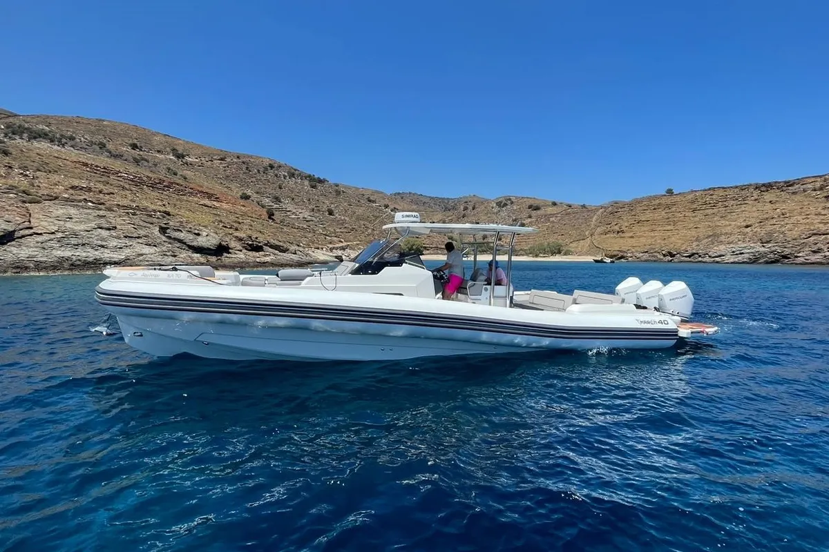 Exterior view of Mago Merlino, a Marlin 40 motorboat at Marsala, Italy