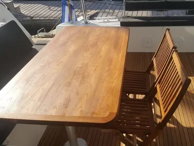 Deck of Aurora, a Lagoon 42 catamaran at Athens, Greece
