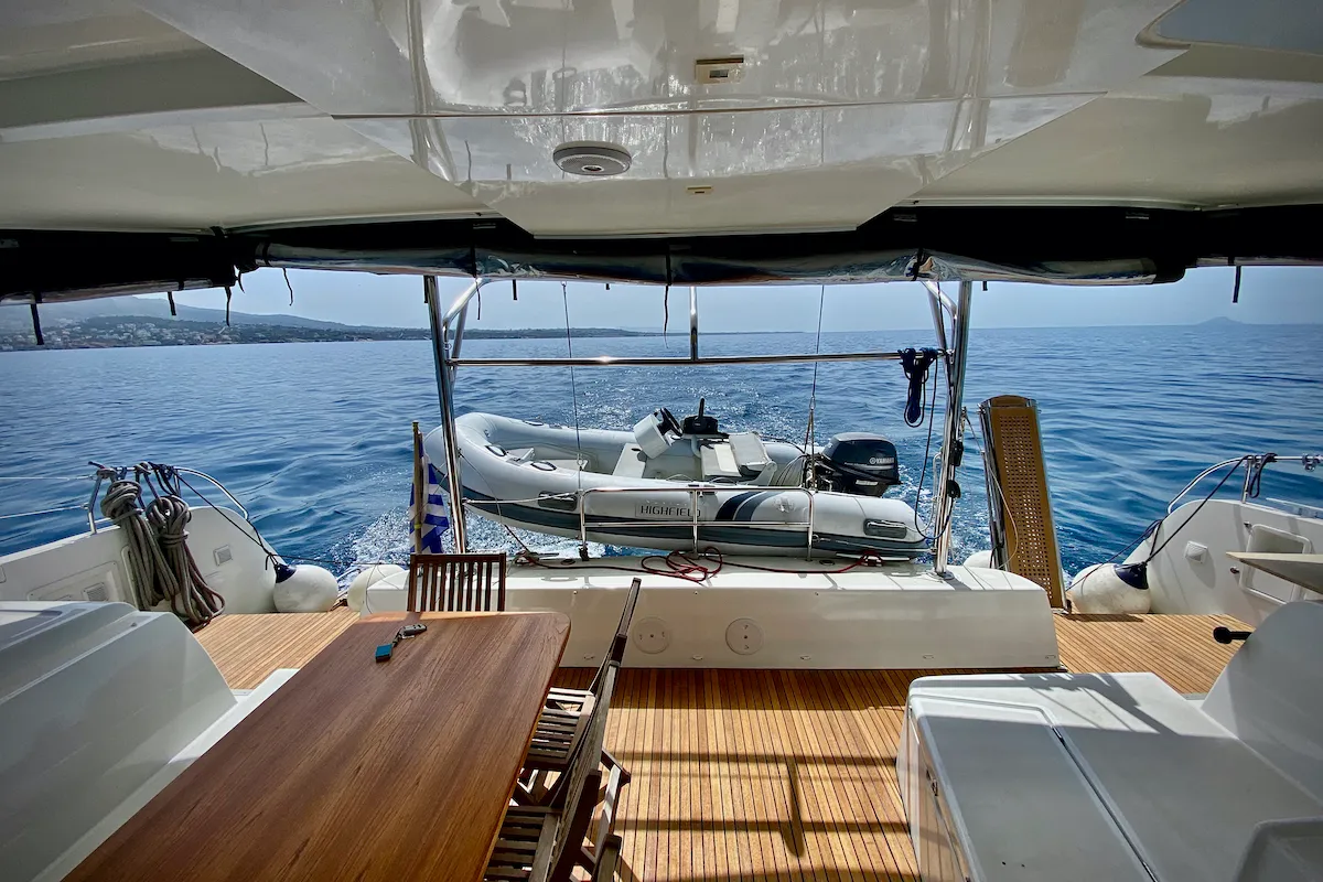 Deck of Aurora, a Lagoon 42 catamaran at Athens, Greece
