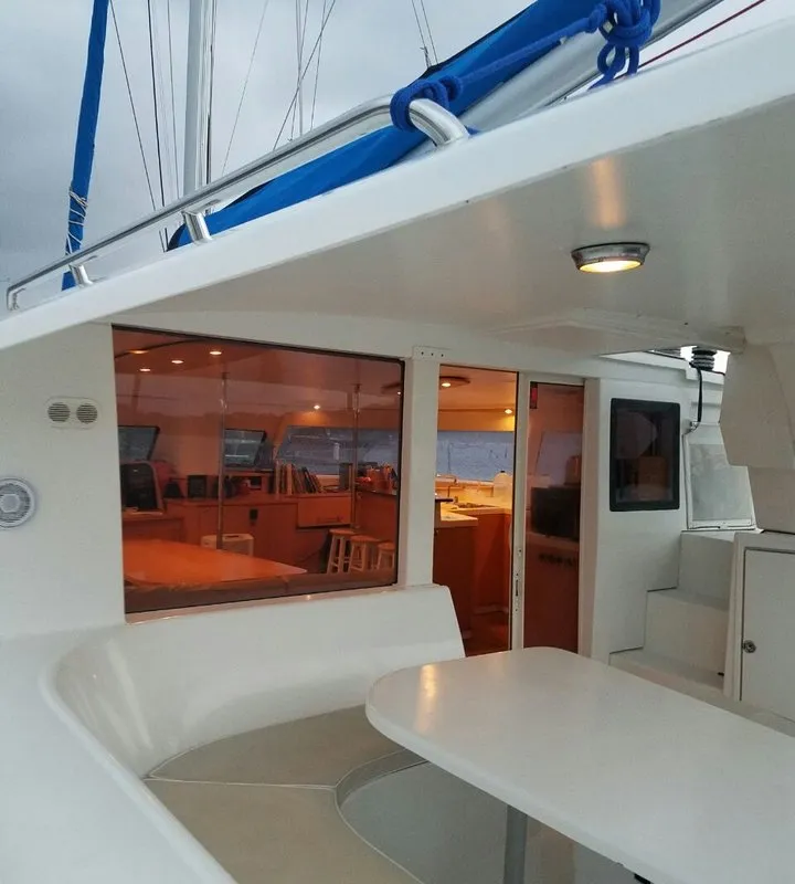 Deck of Zenith, a Fountaine Pajot Salina 48 catamaran at Narganá, Panama