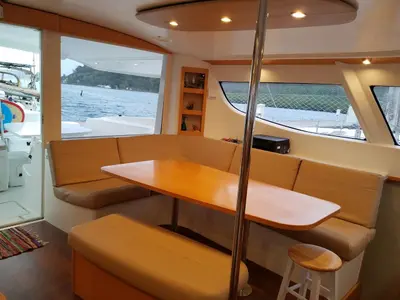 Salon of Zenith, a Fountaine Pajot Salina 48 catamaran at Narganá, Panama