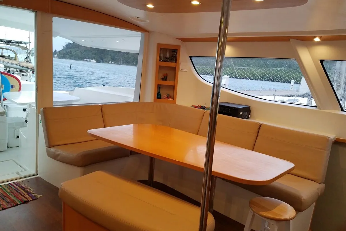 Salon of Zenith, a Fountaine Pajot Salina 48 catamaran at Narganá, Panama