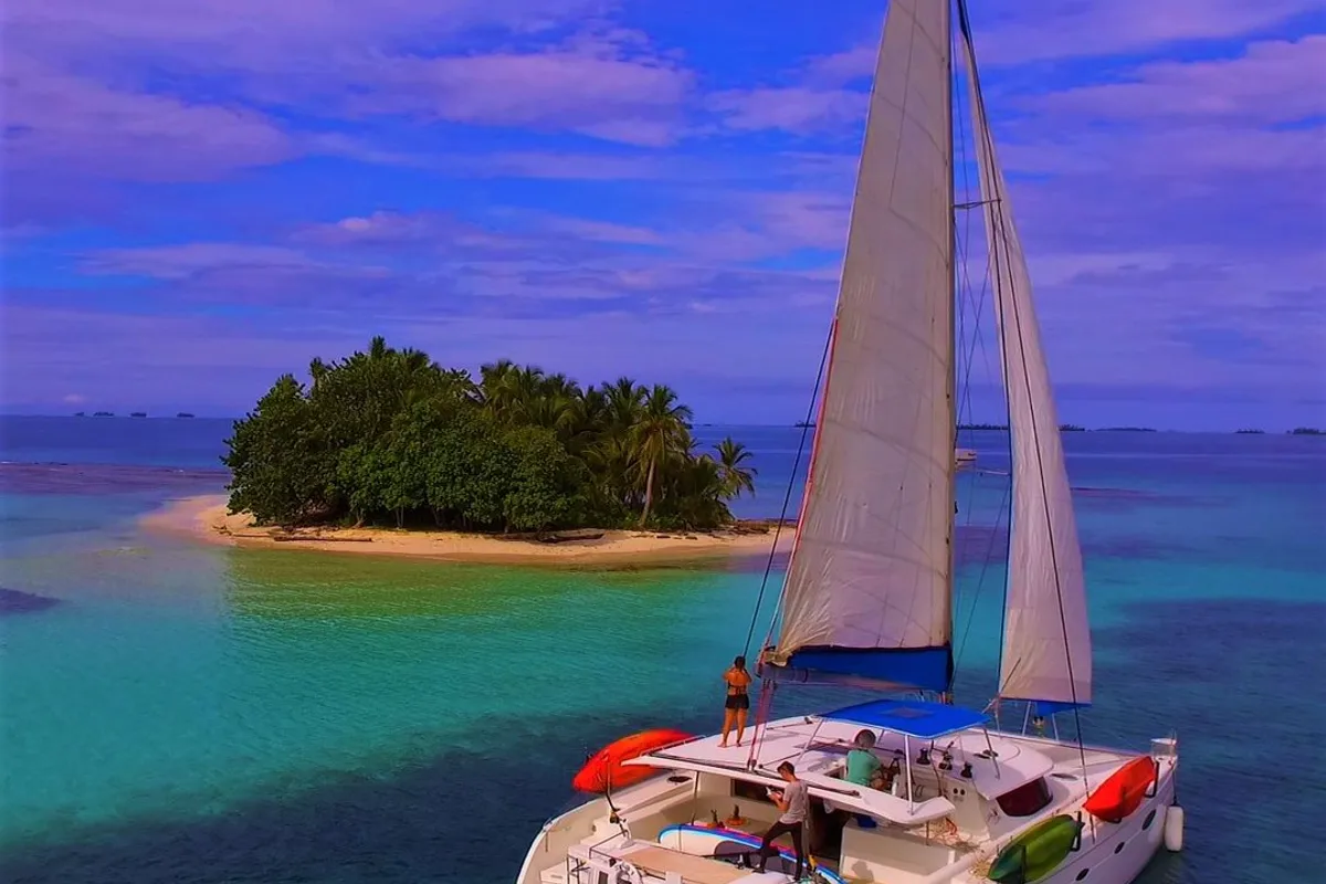 Exterior view of Zenith, a Fountaine Pajot Salina 48 catamaran at Narganá, Panama