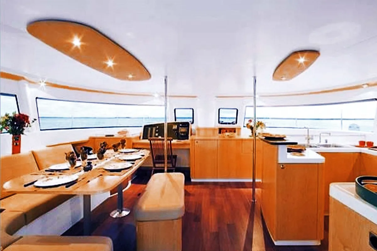 Salon of Zenith, a Fountaine Pajot Salina 48 catamaran at Narganá, Panama