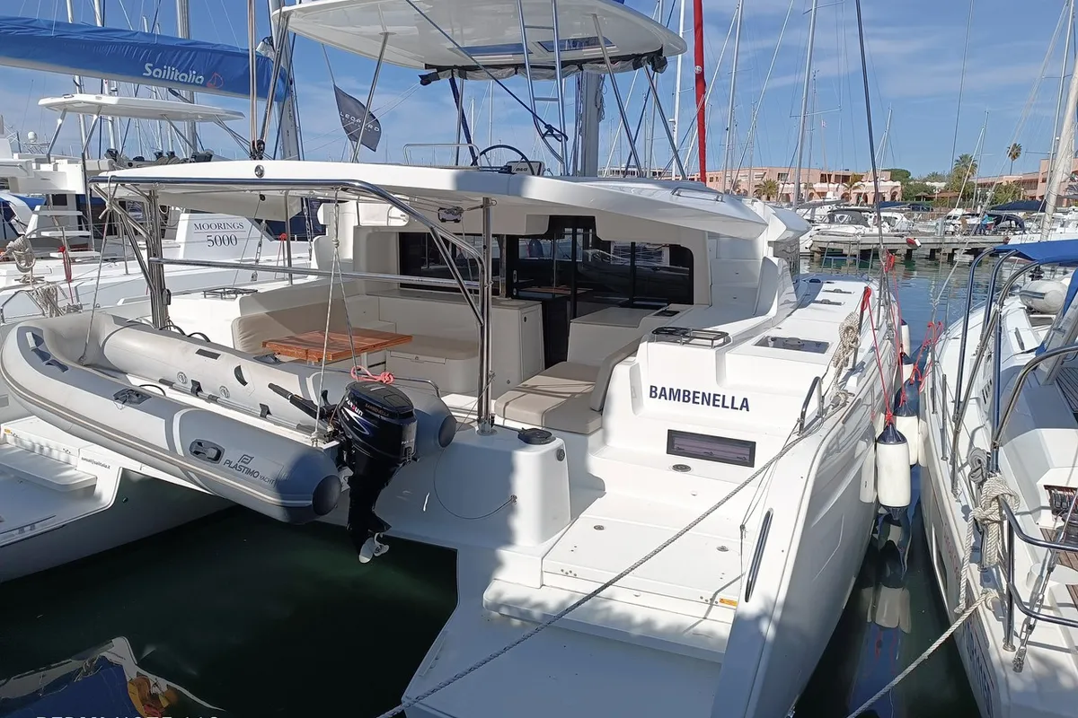 Exterior view of Bambenella, a Lagoon 46 catamaran at Tonnarella, Italy