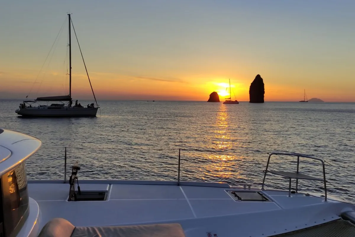 Deck of Bambenella, a Lagoon 46 catamaran at Tonnarella, Italy