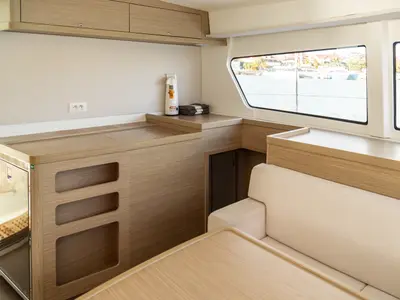 Galley of Golden Bride, a Lagoon 42 catamaran at Roche Caiman, Seychelles