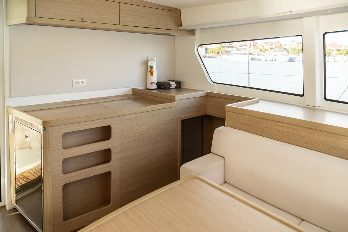 Galley of Golden Bride, a Lagoon 42 catamaran at Roche Caiman, Seychelles