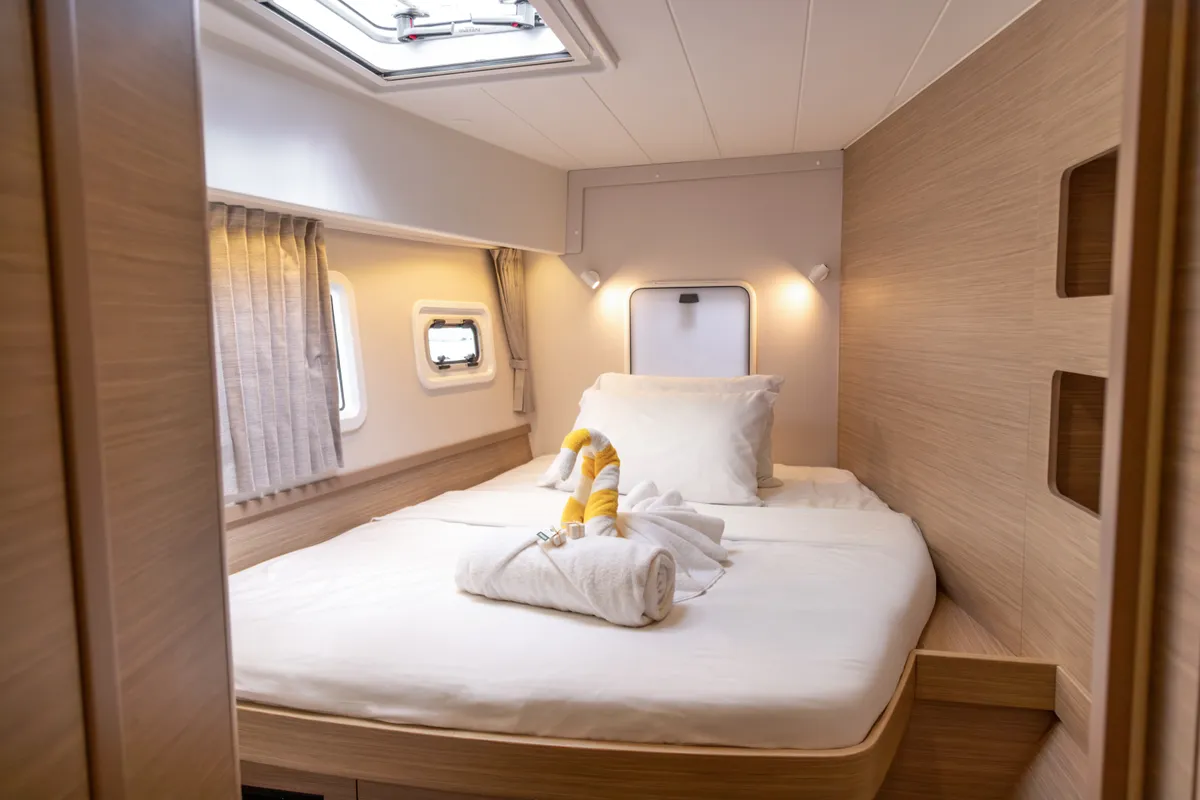 Cabin on Golden Bride, a Lagoon 42 catamaran at Roche Caiman, Seychelles