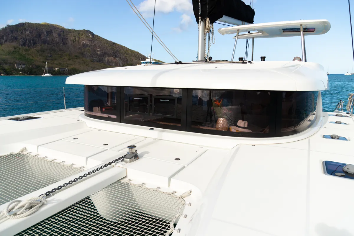 Deck of Golden Bride, a Lagoon 42 catamaran at Roche Caiman, Seychelles
