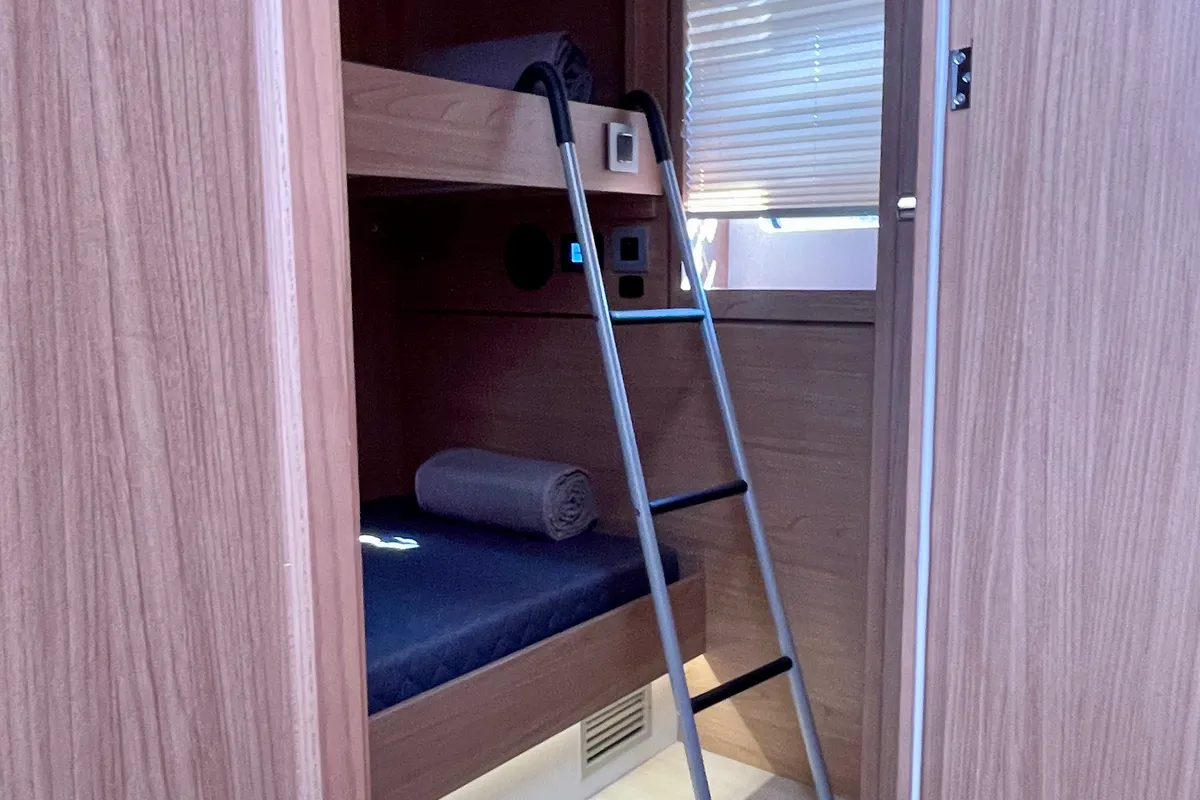 Cabin on Romar IV, a Bali 4.8 catamaran at Athens, Greece
