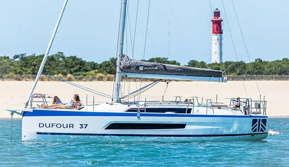 Exterior view of Momo, a Dufour 37 sailboat at Marmaris, Turkey