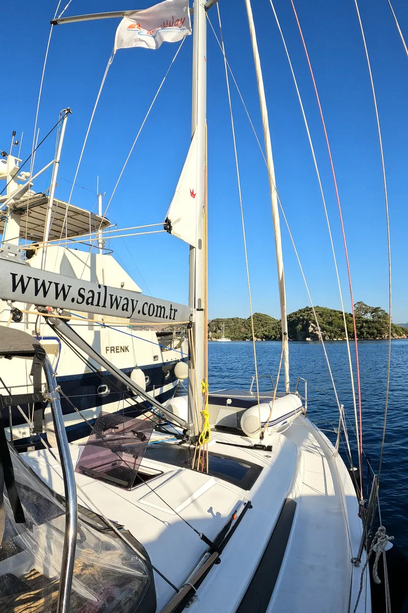 Exterior view of Momo, a Dufour 37 sailboat at Marmaris, Turkey