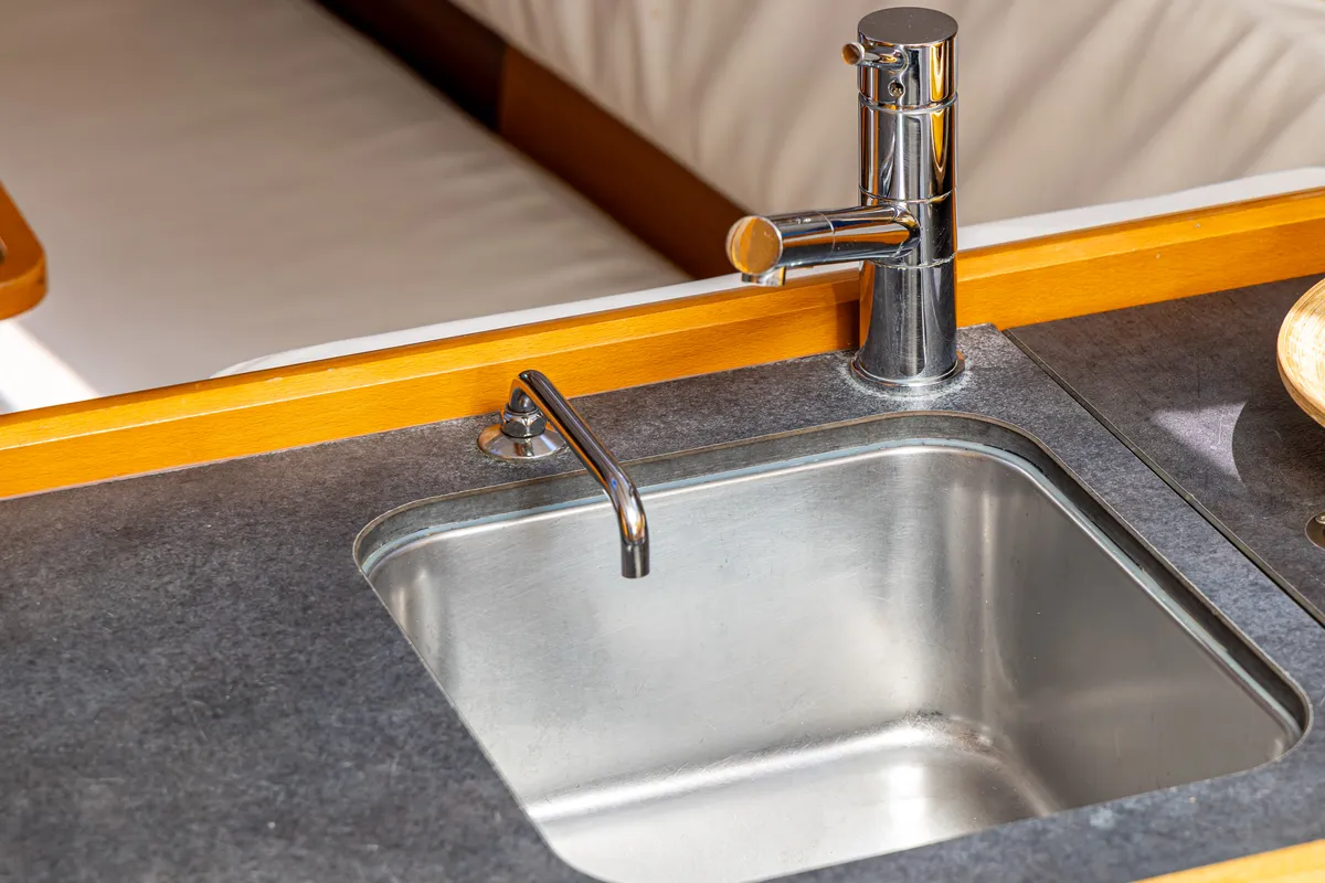 Galley of Cherie Bibi, a Jeanneau Sun Odyssey 349 sailboat at Municipal Unit of Lefkada, Greece