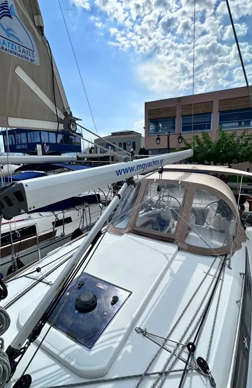 Exterior view of Cherie Bibi, a Jeanneau Sun Odyssey 349 sailboat at Municipal Unit of Lefkada, Greece
