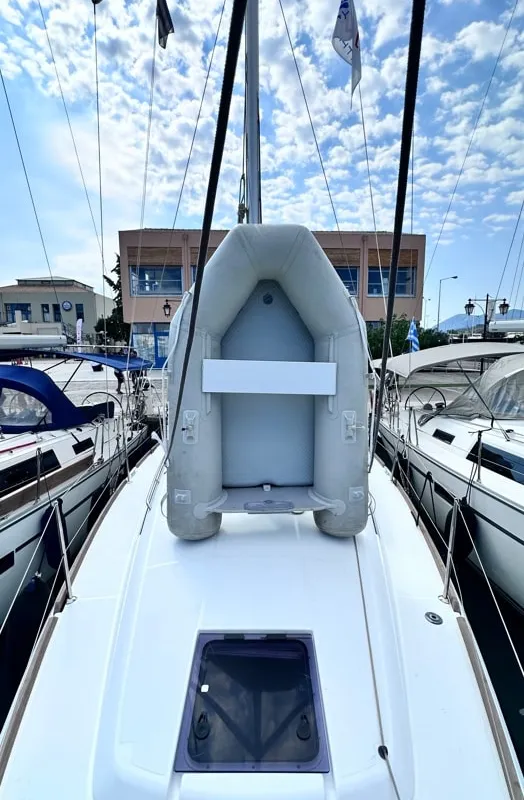 Deck of Cherie Bibi, a Jeanneau Sun Odyssey 349 sailboat at Municipal Unit of Lefkada, Greece