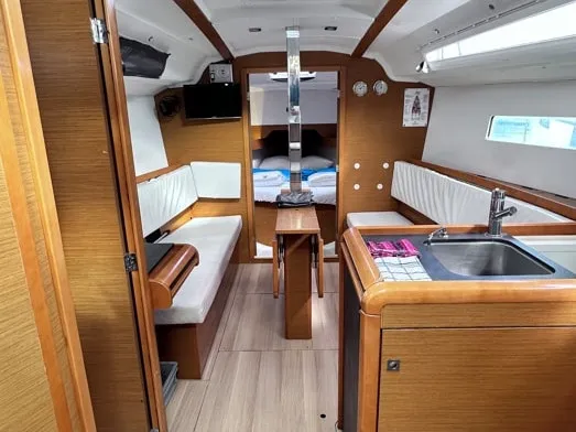 Salon of Cherie Bibi, a Jeanneau Sun Odyssey 349 sailboat at Municipal Unit of Lefkada, Greece