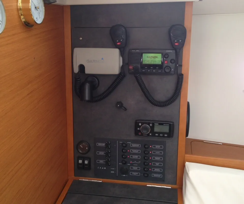 Cockpit of Cherie Bibi, a Jeanneau Sun Odyssey 349 sailboat at Municipal Unit of Lefkada, Greece