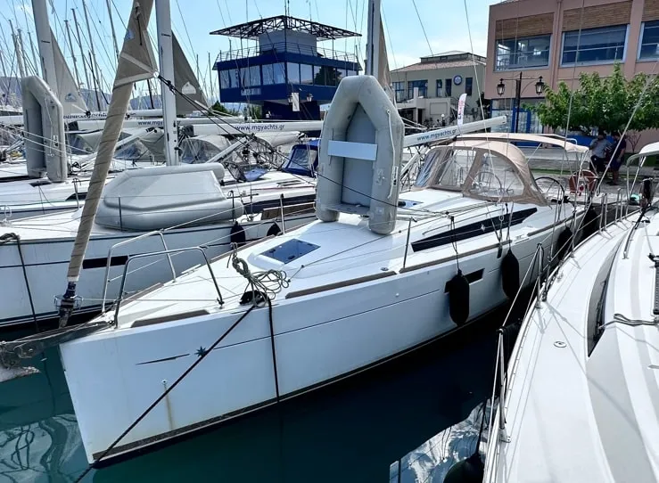 Exterior view of Cherie Bibi, a Jeanneau Sun Odyssey 349 sailboat at Municipal Unit of Lefkada, Greece