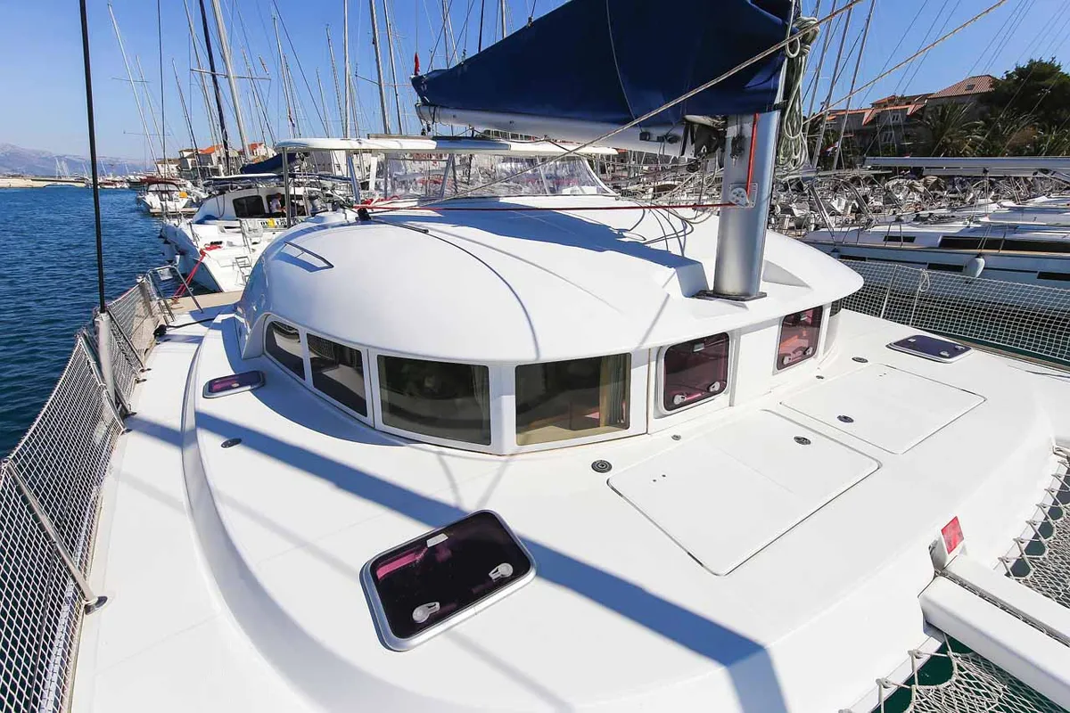 Deck of Phoenix, a Lagoon 380 S2 catamaran at Zadar, Croatia