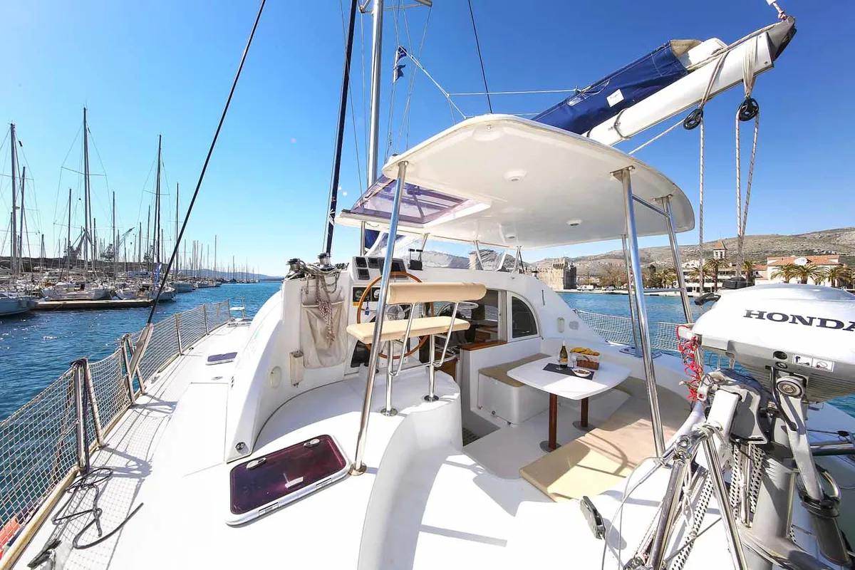 Deck of Phoenix, a Lagoon 380 S2 catamaran at Zadar, Croatia