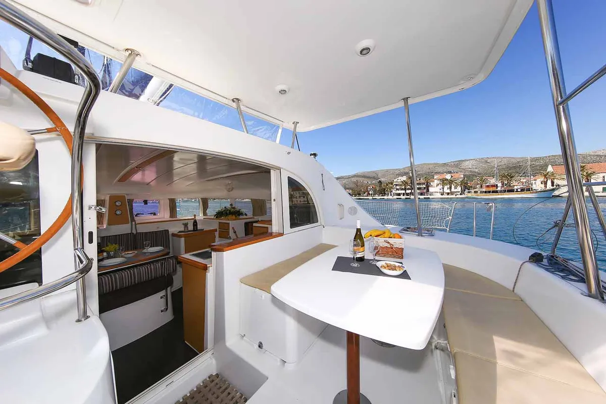 Deck of Phoenix, a Lagoon 380 S2 catamaran at Zadar, Croatia