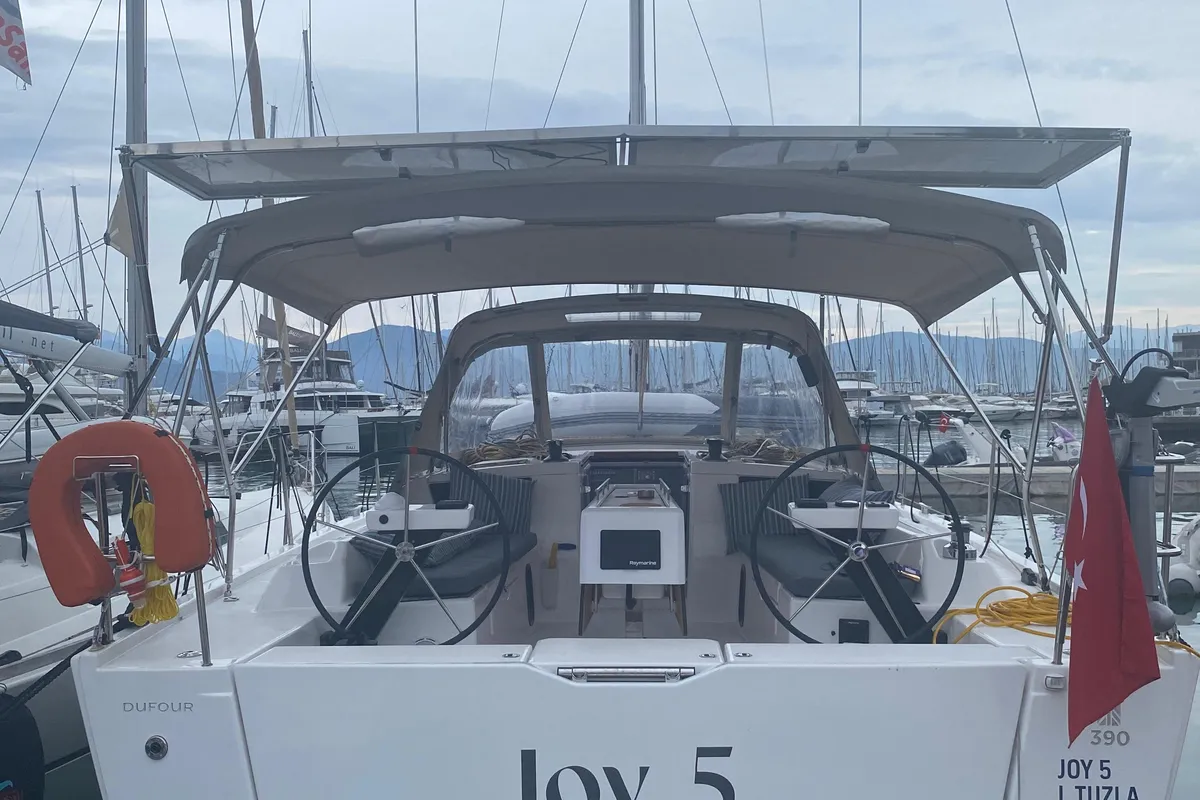 Cockpit of Joy 5, a Dufour 390 sailboat at Marmaris, Turkey