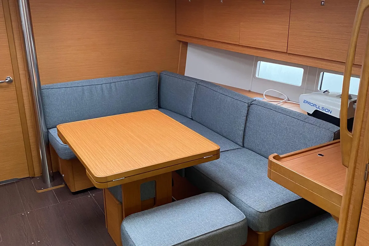 Salon of Joy 5, a Dufour 390 sailboat at Marmaris, Turkey