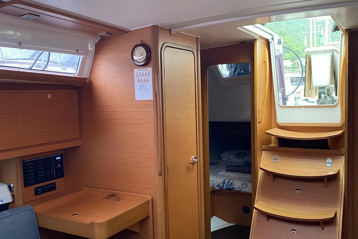 Salon of Joy 5, a Dufour 390 sailboat at Marmaris, Turkey