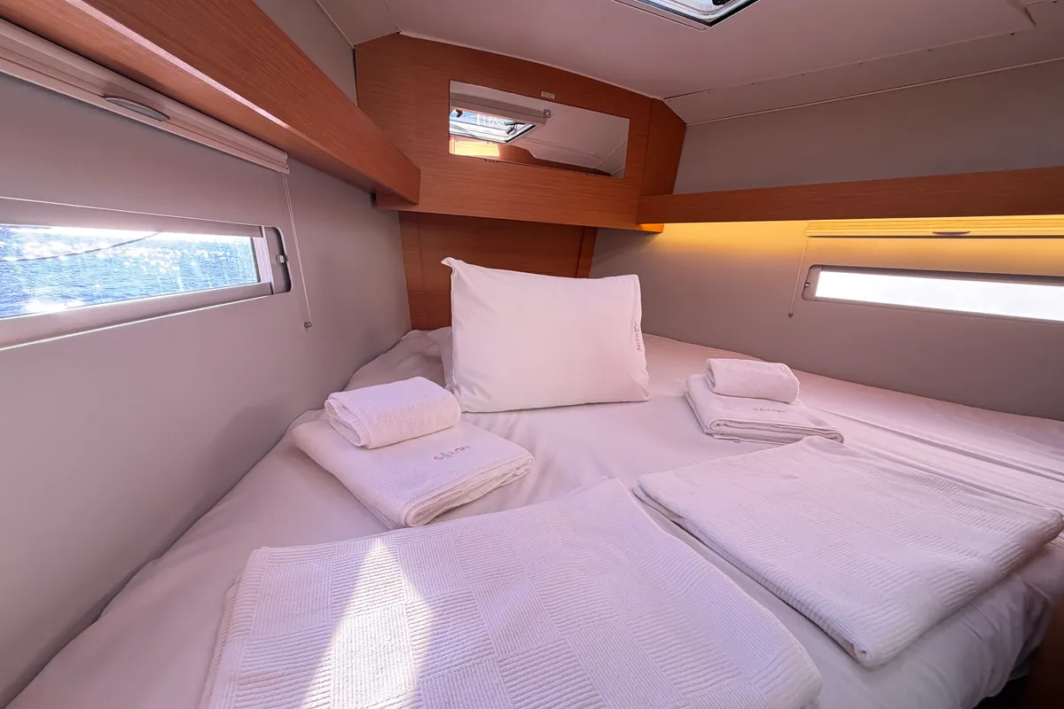 Cabin on Joy 5, a Dufour 390 sailboat at Marmaris, Turkey