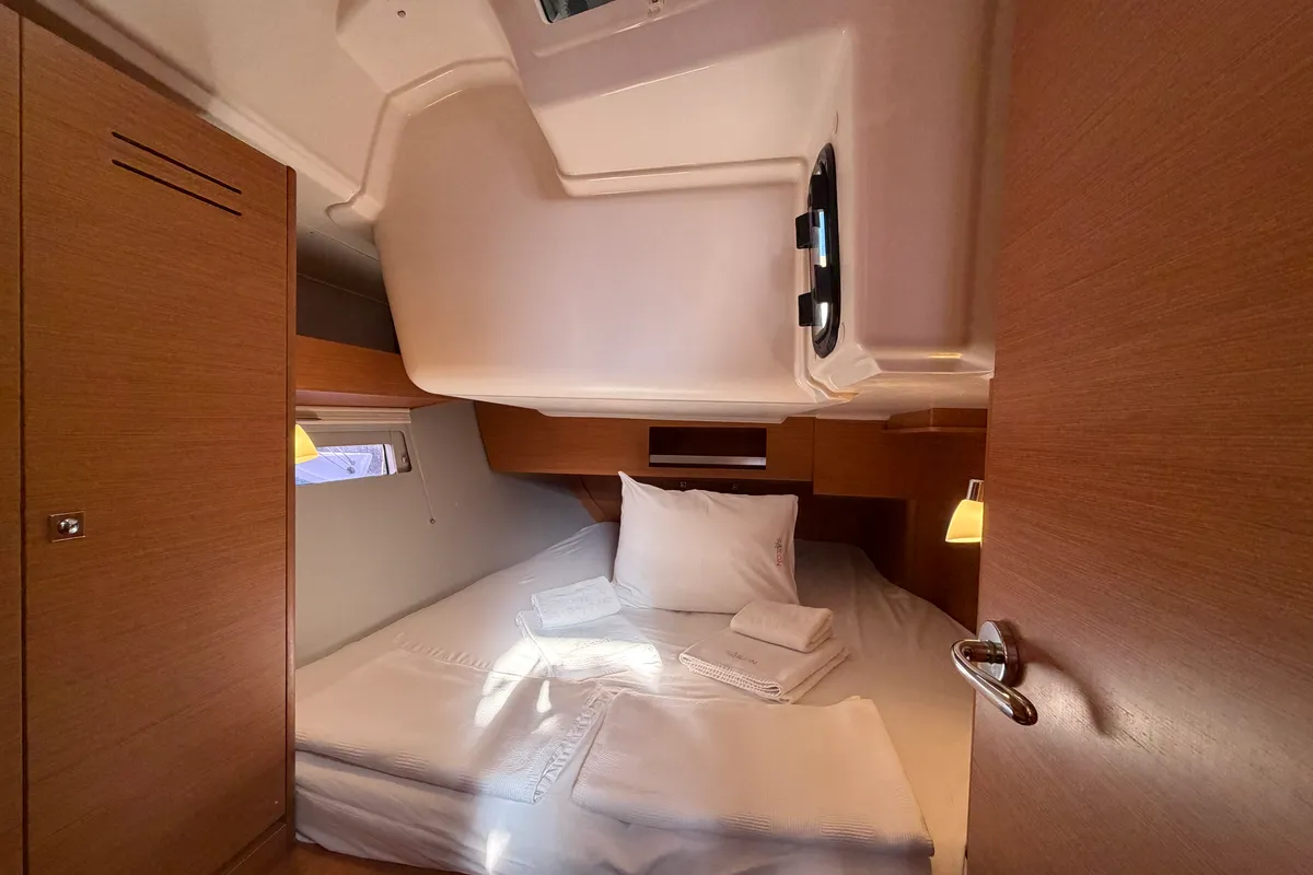 Cabin on Joy 5, a Dufour 390 sailboat at Marmaris, Turkey