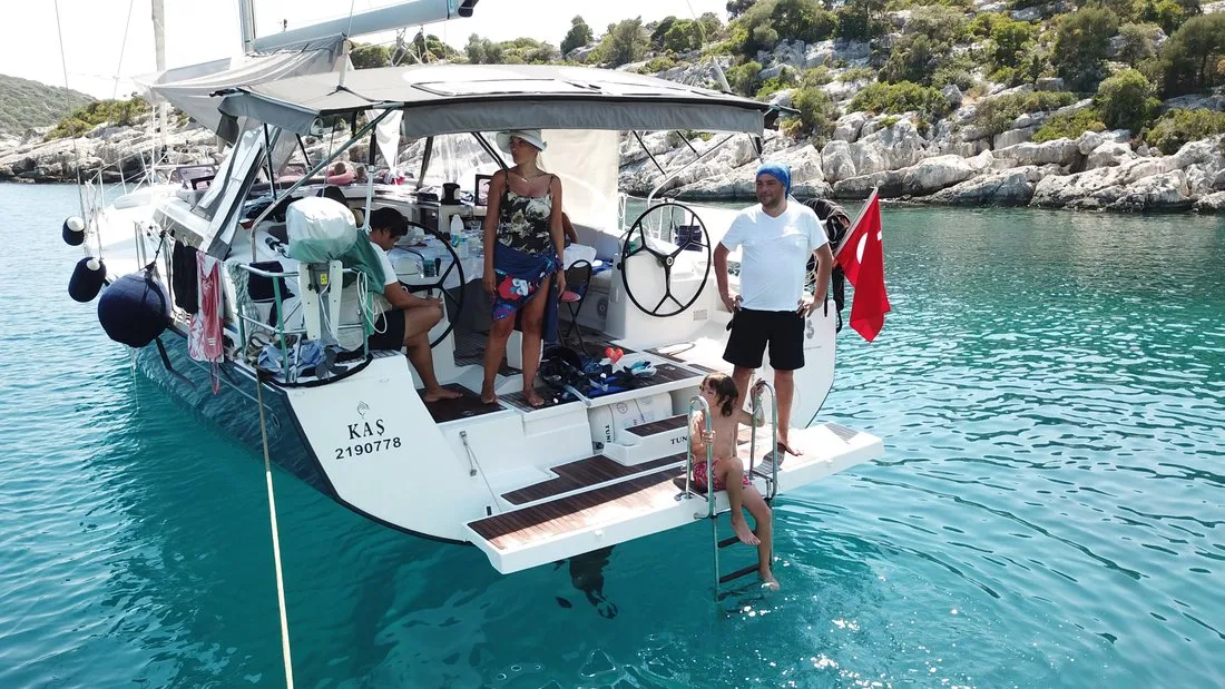 Exterior view of Tundra, a Beneteau Oceanis 48 sailboat at Kaş, Turkey