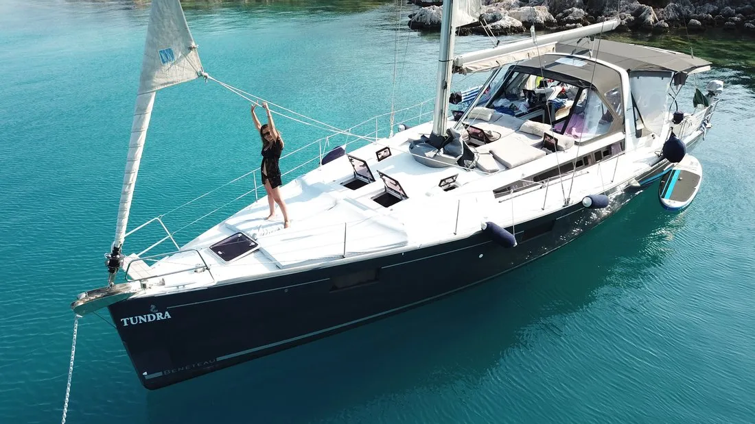 Deck of Tundra, a Beneteau Oceanis 48 sailboat at Kaş, Turkey
