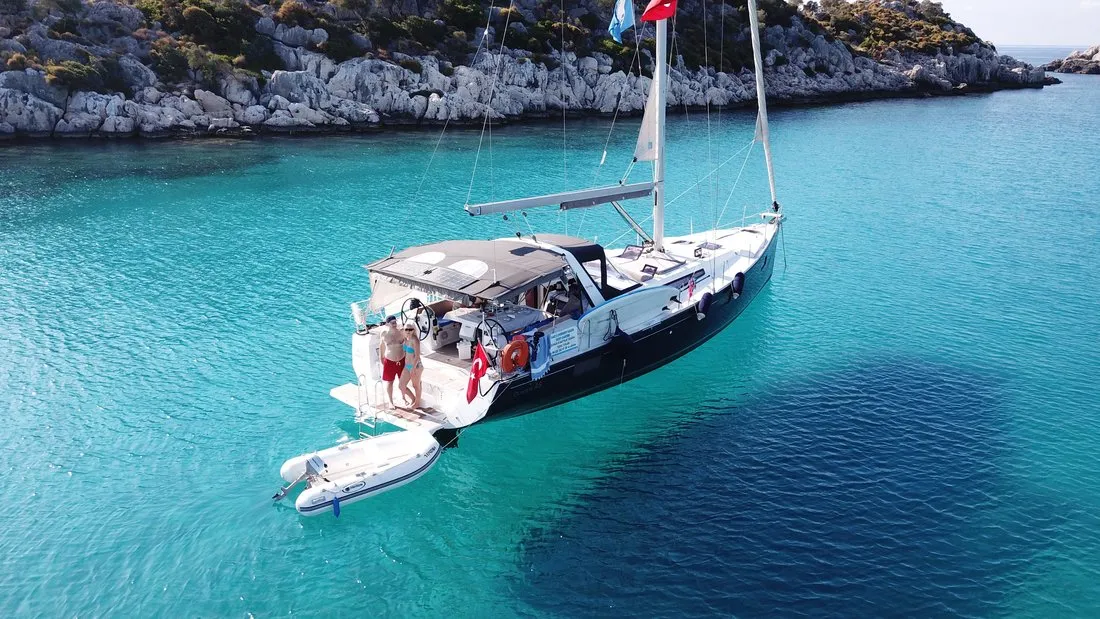 Cabin on Tundra, a Beneteau Oceanis 48 sailboat at Kaş, Turkey