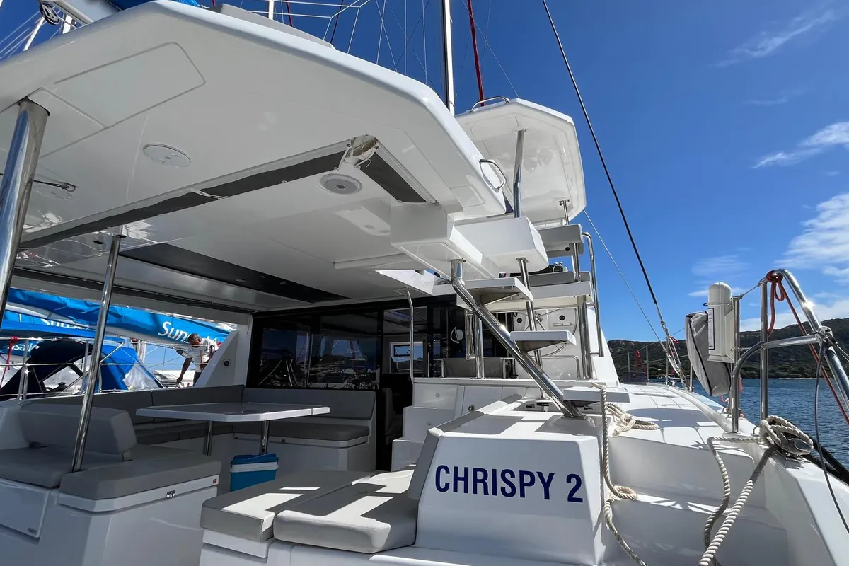 Chrispy 2, a Leopard 45 catamaran at Cannigione, Italy