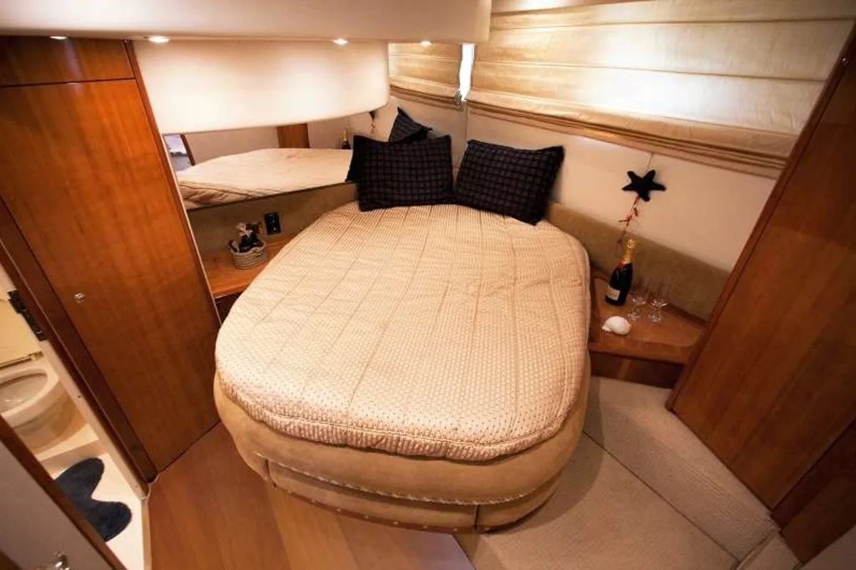 Cabin on Linda II, a Azimut 58 motorboat at Glyfada, Greece