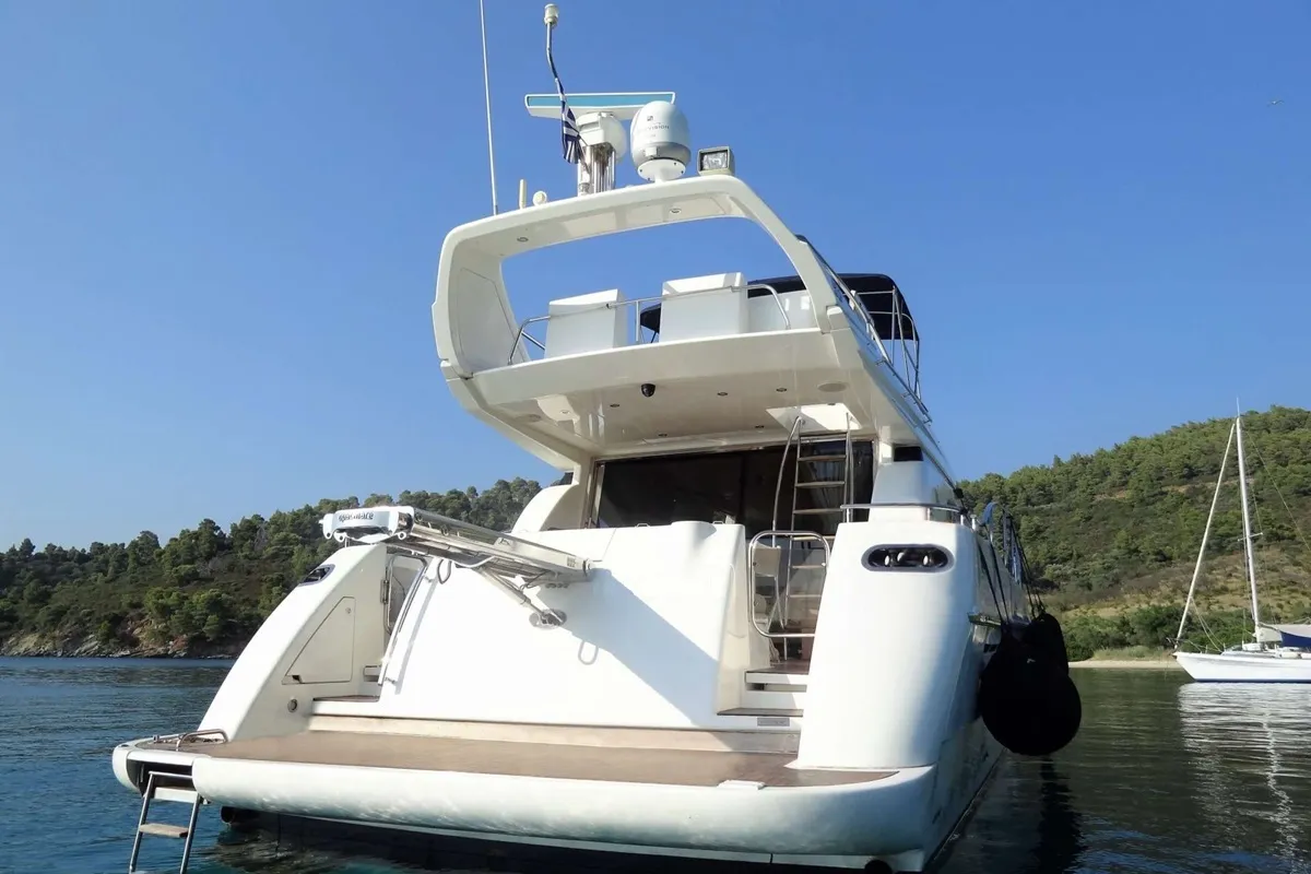 Exterior view of Linda II, a Azimut 58 motorboat at Glyfada, Greece