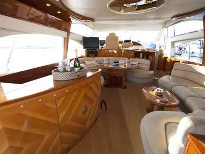 Salon of Linda II, a Azimut 58 motorboat at Glyfada, Greece